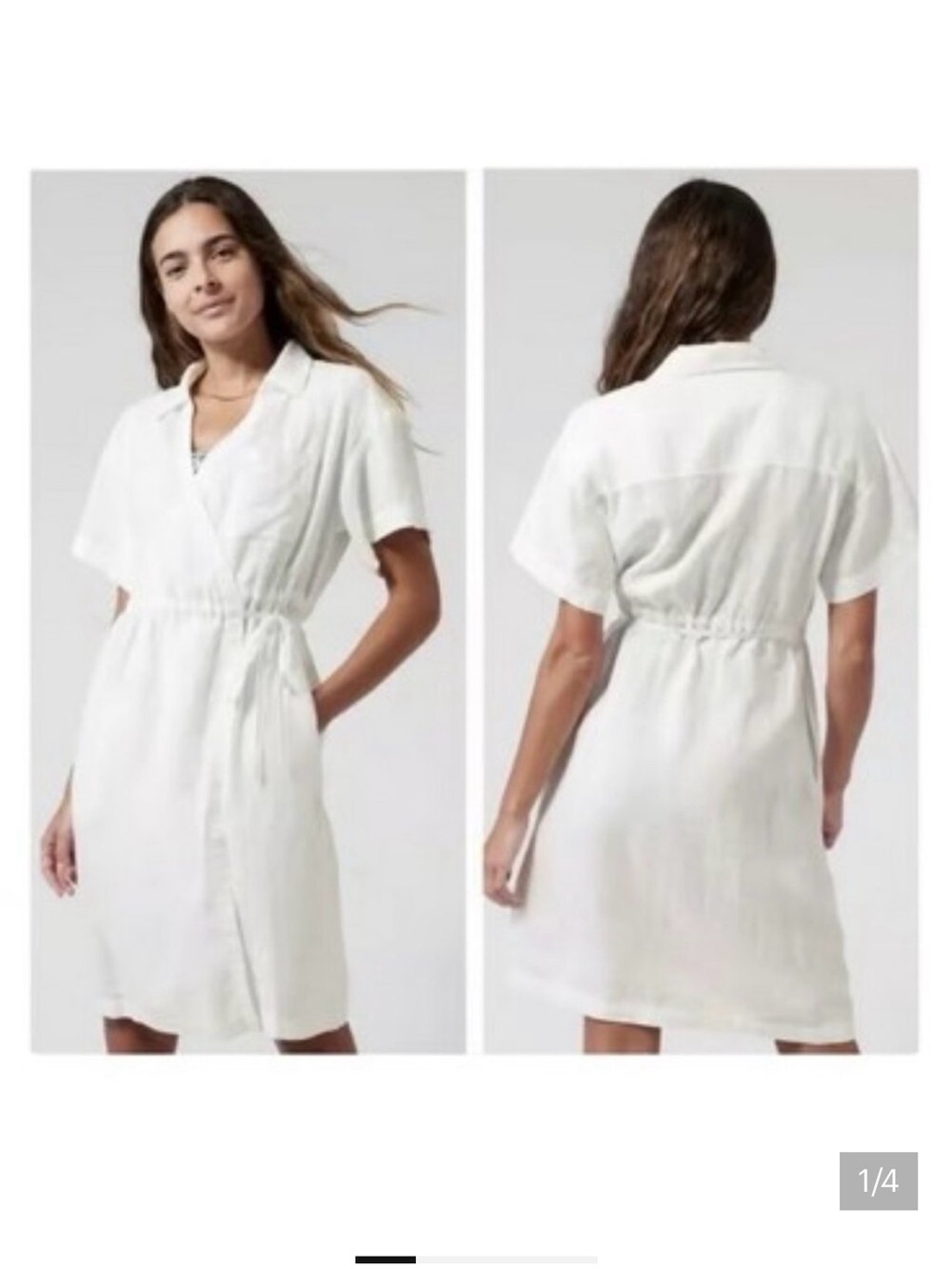 Athletia Linen White Short-Sleeve Collared Wrap Shirt Dress